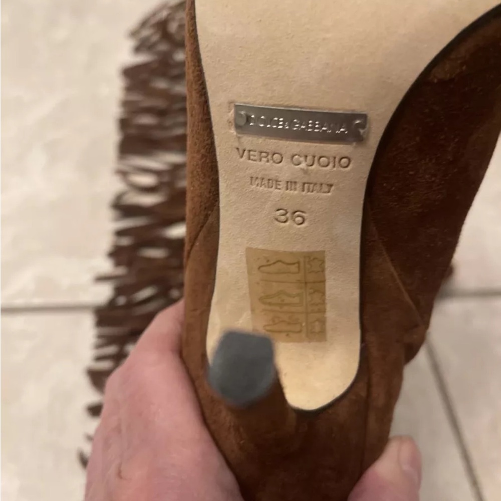 Dolce & Gabbana Sexy Suede Brown Fringe Leather Boots & Belt woman’s D&G heels - Picture 4 of 16